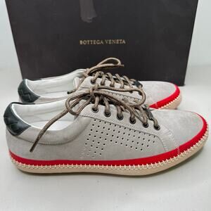 BRAND NEW Bottega Veneta Low Top Suede Sneakers, Gray/Black/Red, Men's Size 39.5
